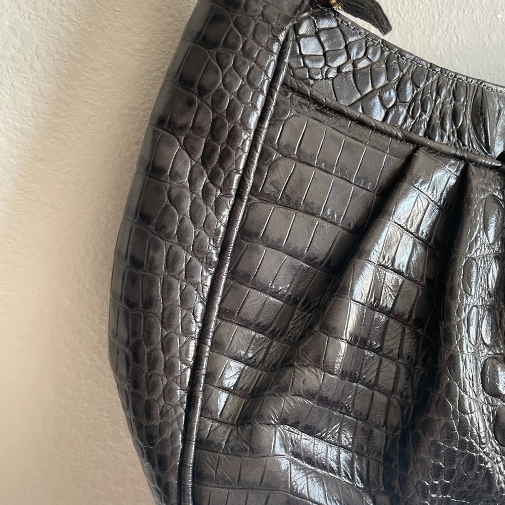 Brahmin Dark Charcoal Gray Croc Handbag - Picture 4 of 8